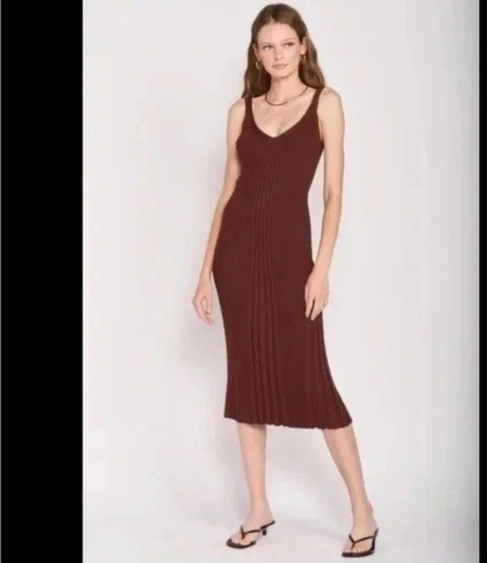 Emory Park Women's Maroon Ribbed Knit Sleeveless Dress Stretch Contours Midi M